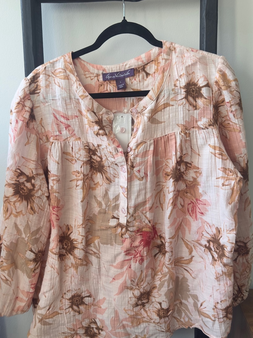 Gloria Vanderbilt Floral Henley Blouse - Peqch